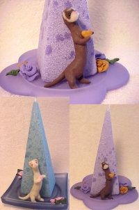 pyramid candle with ferr-itsie and frosted glass base