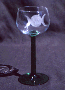Clear Chalice w/green stem & triple moon