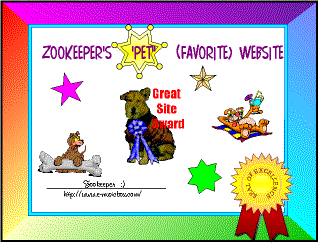 Zookeeper's Pet WebSite Award
