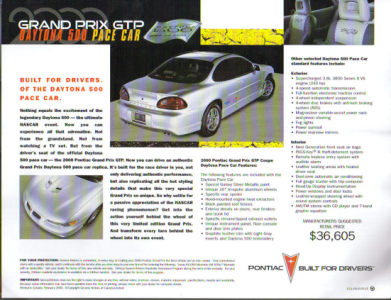 Brochure on 2000 Daytona 500 Pace Car Editions