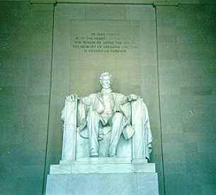 This is the statue of Abraham Lincoln inside the Lincoln Memorial