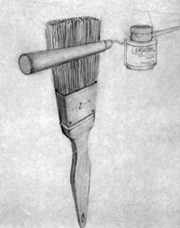 paint brush, palette knife, and paint