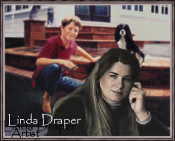 Linda Draper in front of one of her paintings (a little out of focus) © Linda Draper 2000