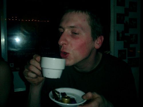 What?? He's drinking coffee?