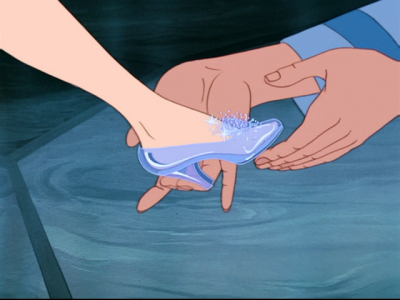 Trying on the slipper.