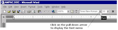Access the font menu