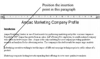 Position the cursor at the second paragraph