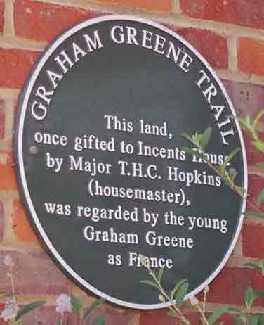 The plaque commemorates the open land opposite St John's which the young Graham Greene regarded as France.