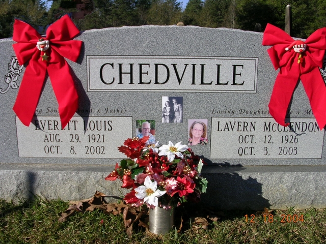 Laverne McClendon and husband Everett L. Chedville's Headstone, resting at Roseland Cemetary in Amite, Louisiana