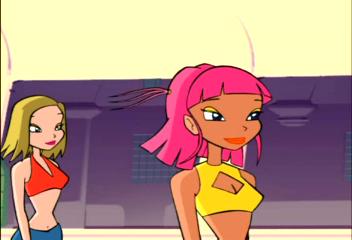 Pink-haired girl would look nicer with a different shirt.