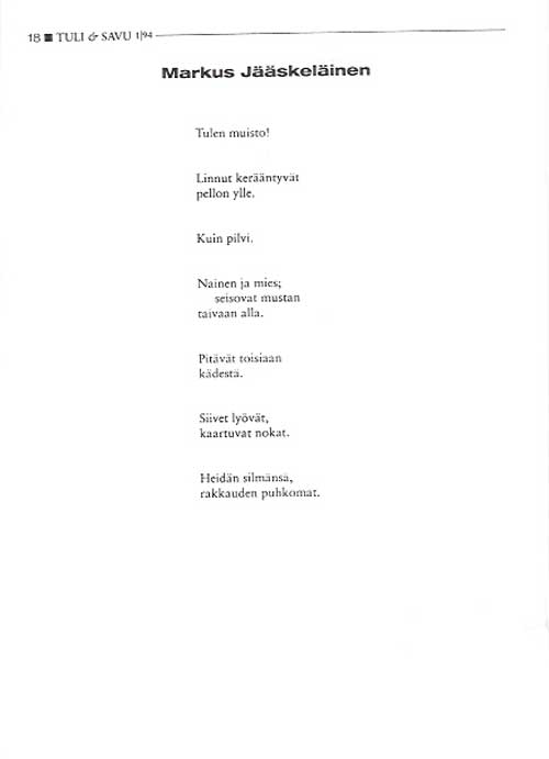 Markus Jskelinen: runo Tuli & Savusta 1/94