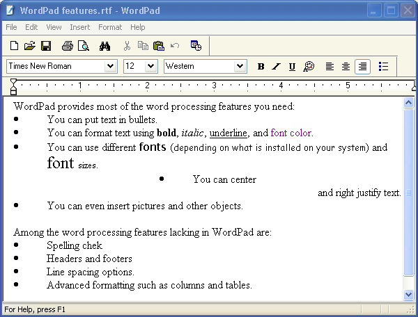 how to center text in word pad
