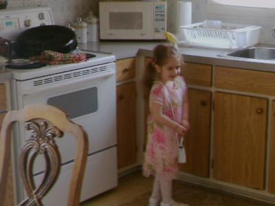 Vicky's canary (Sprinter) on her head.