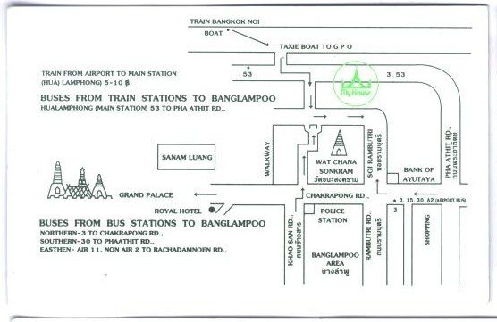 Karta �ver Khao San Road och My House guest house