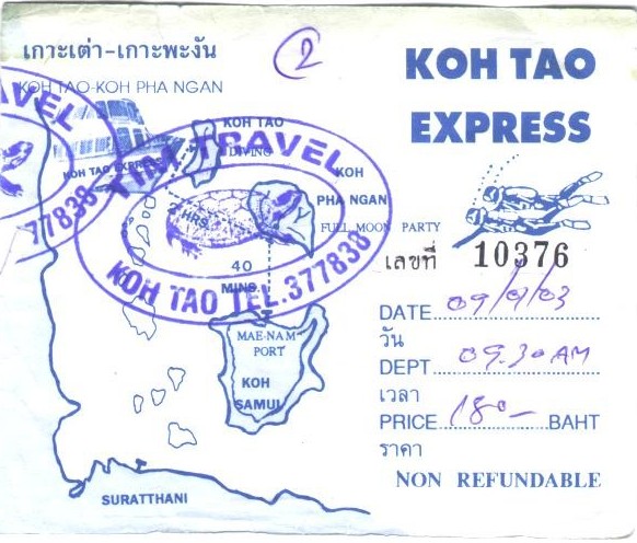 B�tbiljetten Koh Tao-Koh Pha Ngan
