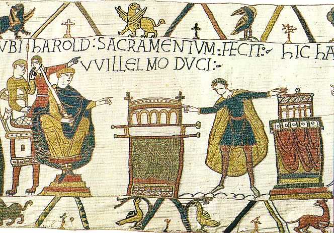 Harold swears on holy relics to be William's man in England Harold swears on holy relics to be William's man in England