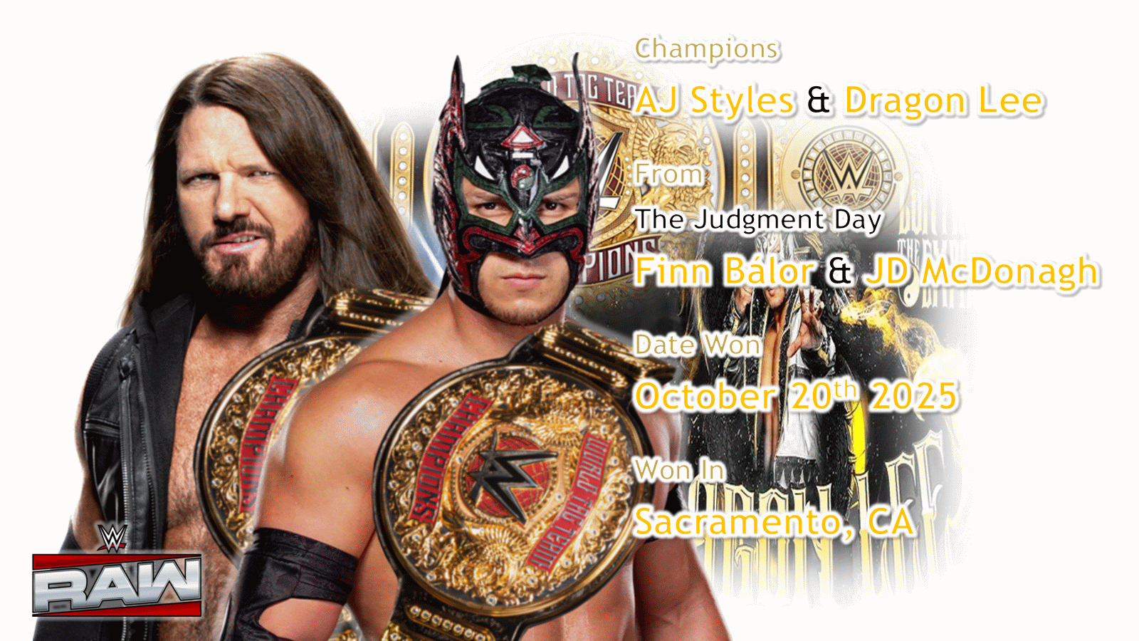 The Judgment Day - Finn B�lor & JD McDonagh (World Tag Team Champions)  -  From The New Day - Kofi Kingston & Xavier Woods  -  June 30th 2025  -  Pittsburgh, PA  -  Raw #1675