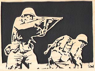 Marines reacting to sniper fire on Iowa Jima