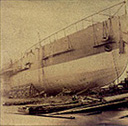 The only known photograph of Great Eastern during launch