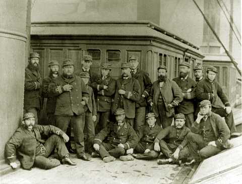 The only known photograph of the Captain and his officers on the main deck of Great Eastern