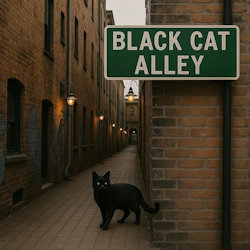 cat standing in Black Cat Alley
