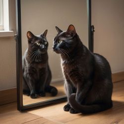 cat's reflection in mirror