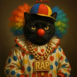 cat rapper dressed as clown