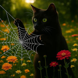 cat making spider web