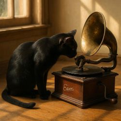cat by phonograph