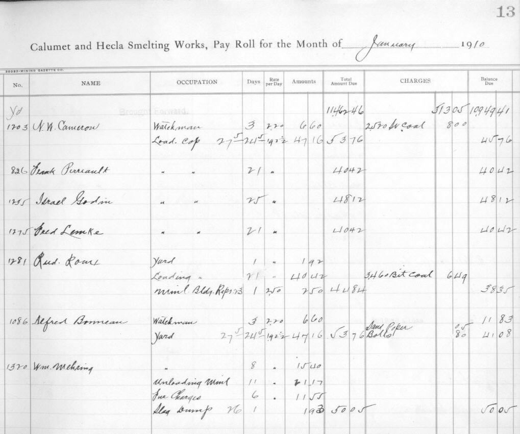 January 1910 payroll records