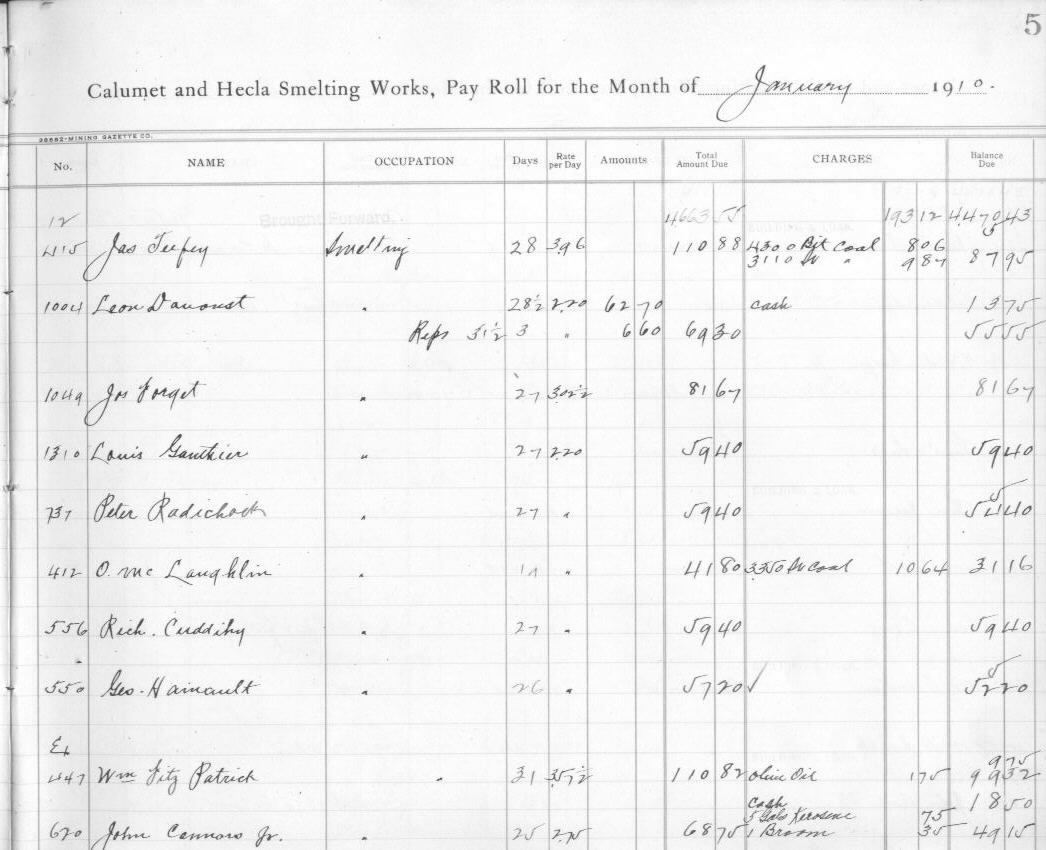 January 1910 payroll records