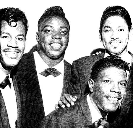The Coasters in 1958 with Guy, Gunter, Gardner and (bottom right) Jones.