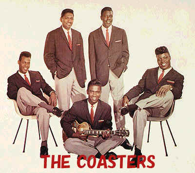 The classic Coasters in early 1959 (Guy, Gardner, Jones, Gunter and seated Jacobs).