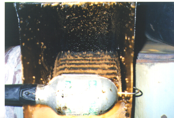 Out of Compliance Ontario Restaurant Kitchen Exhaust Fan - Decades' worth of Grease Build-up, in Fan not approved for this Use.