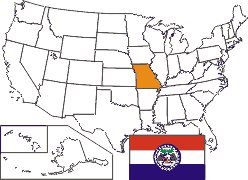 Missouri position in US outline - link to MO Map