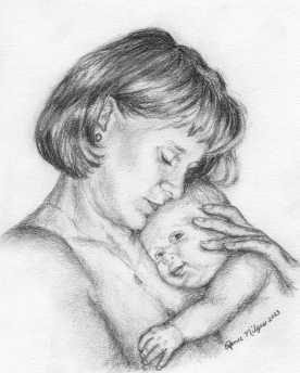 Emma and her baby Pencil Drawing
