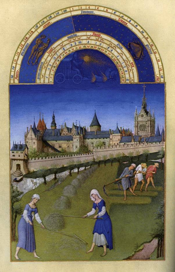 June, from Les Tres Riches Heures du Duc de Berry, French manuscript page illumination from c.1412
