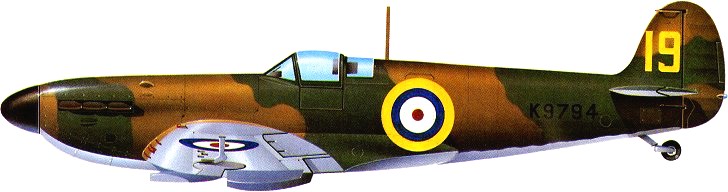 The eighth production Spitfire - assigned to Squadron Leader Henry Cozens - CO of 19 Squadron at Duxford (reproduced with thanks from 'British Fighters of World War Two' by Bill Gunston, published by Hamlyn/Aerospace)