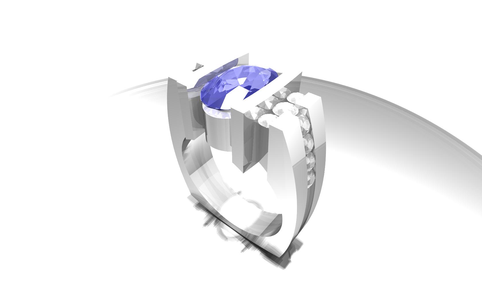 Oval cut Sapphire set in Platinum mounting set with Diamond accents