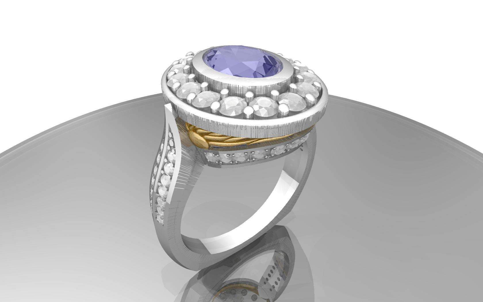 Cocktail ring Platinum body with Gold Sun sculpture inserts.