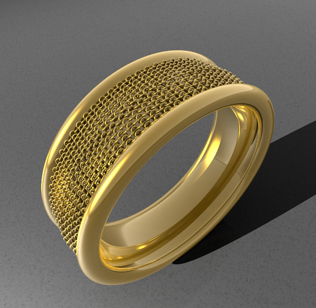 Pov-Ray created Chain Link ring made of high karat gold.