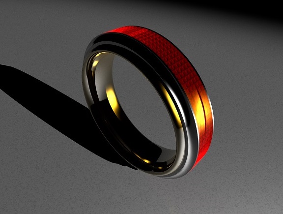 Rubies invisible set in platinum band with gold comfort shank