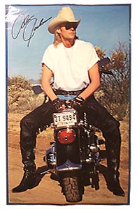 Poster of Alan on motorcycle backwards