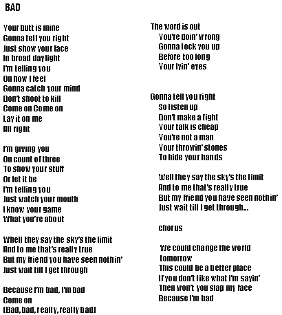 Bad Lyrics Page