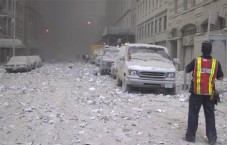 Streets of Manhatten covered in ashes, papers and dust