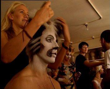 Jason putting on his Alonzo makeup (in back are Jo Gibb and Jo Bingham also in their costumes)