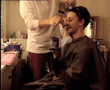 Jo Bingham starting her make-up as Etcetera