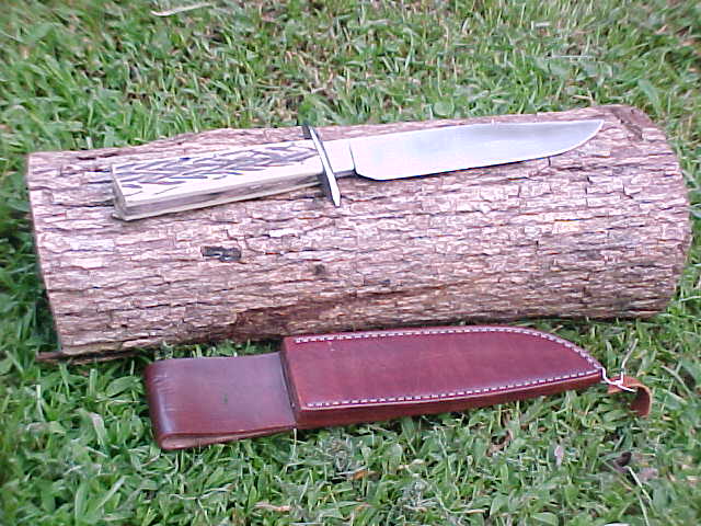 Bowie with jigged bone handle- Length=      , Blade length=    ,  Overall length=    .