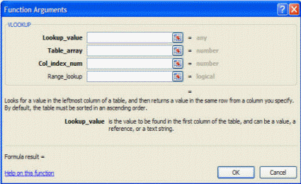 VLOOKUP Function Dialog Box