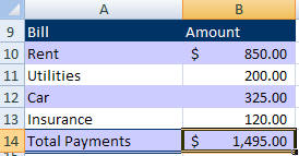AutoSum single column